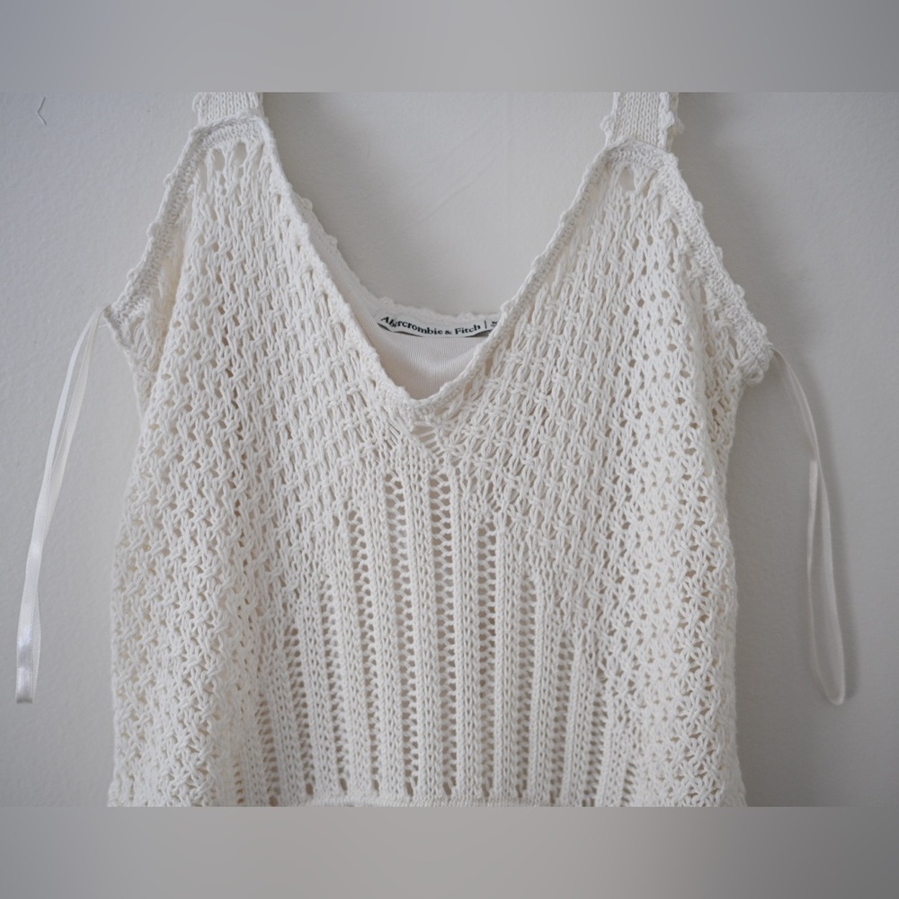 Abercrombie & Fitch Cream Crochet Knit Dress Boho Midi Size M (Tall) Fairy - Picture 8 of 15